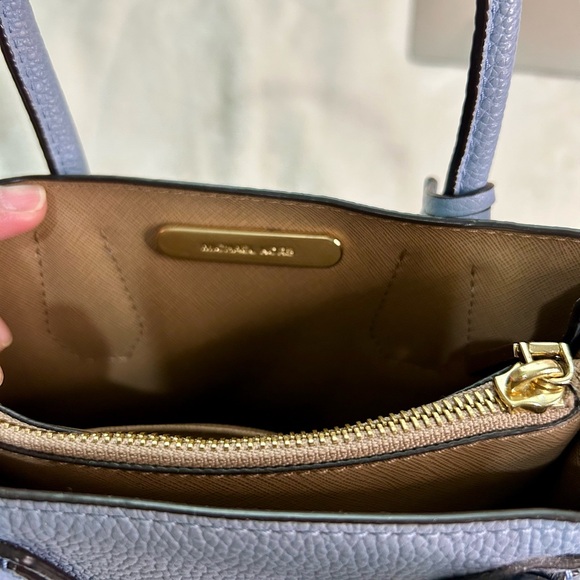 Michael Kors Blue Pebbled Leather Satchel with Gold Accents - Picture 13 of 15